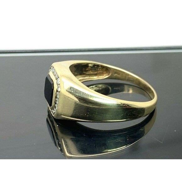 Diamond Black Onyx Ring 0.25ctw 14k Yellow Gold Unisex Size 11 Estate Je… - Picture 2 of 13